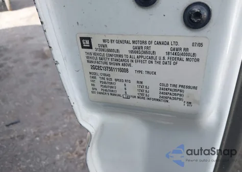 2006 Chevrolet Silverado 1500 Lt1 z USA, uszkodzony, nr VIN 2GCEC13T561116008